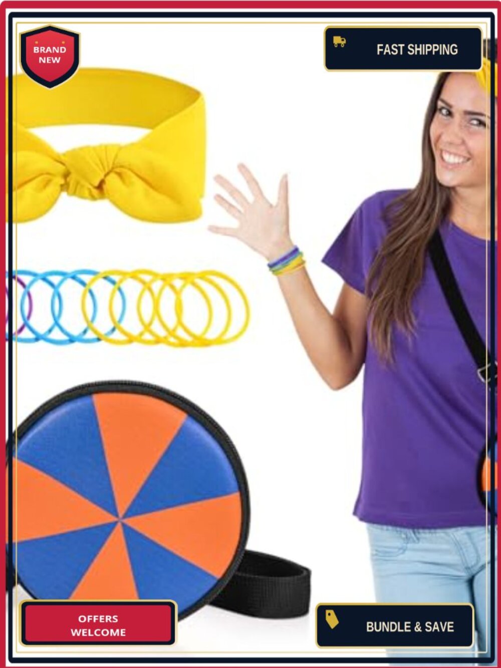 12 Pc Halloween Cosplay Costume Set Yellow Bow Headband Crossbody Wallet